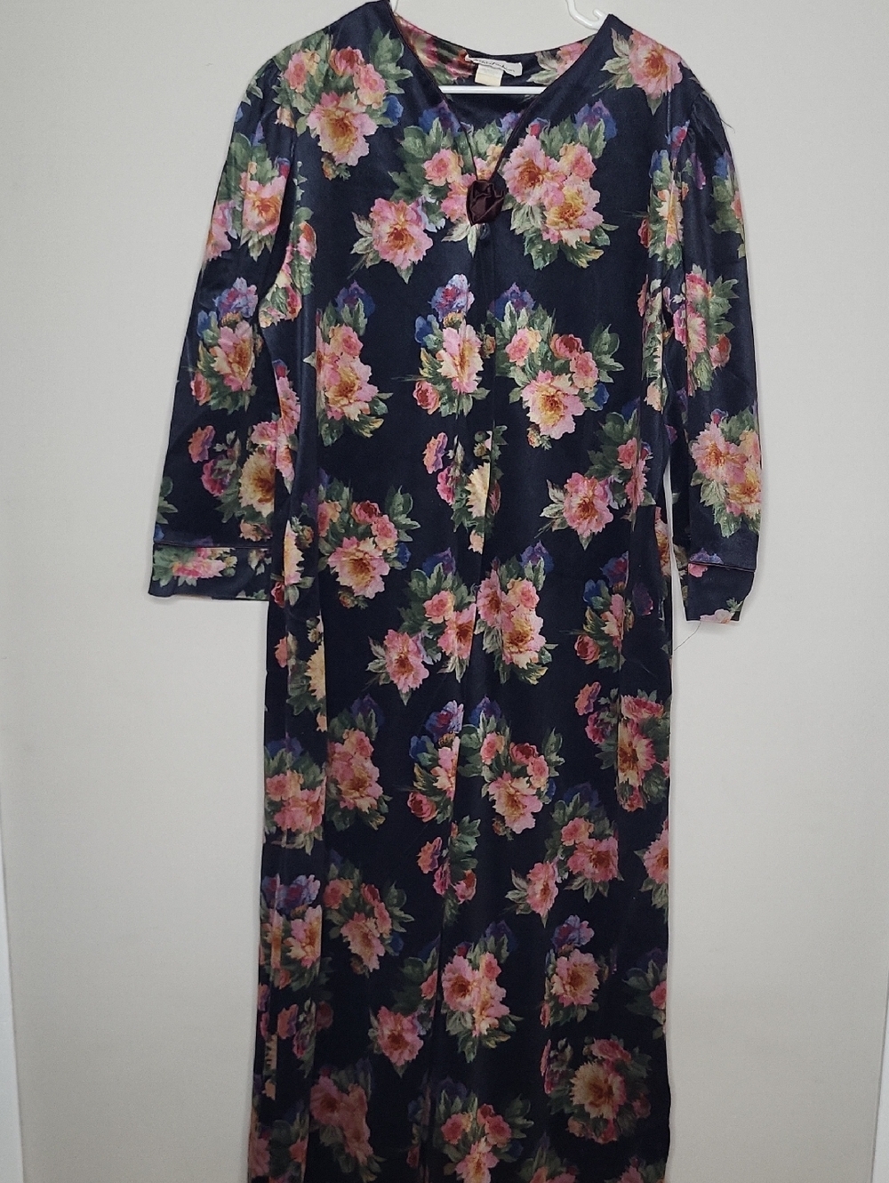 Vintage Floral Maxi Dress MuuMuu Nightgown  with Pink Rose Print SIZE LARGE